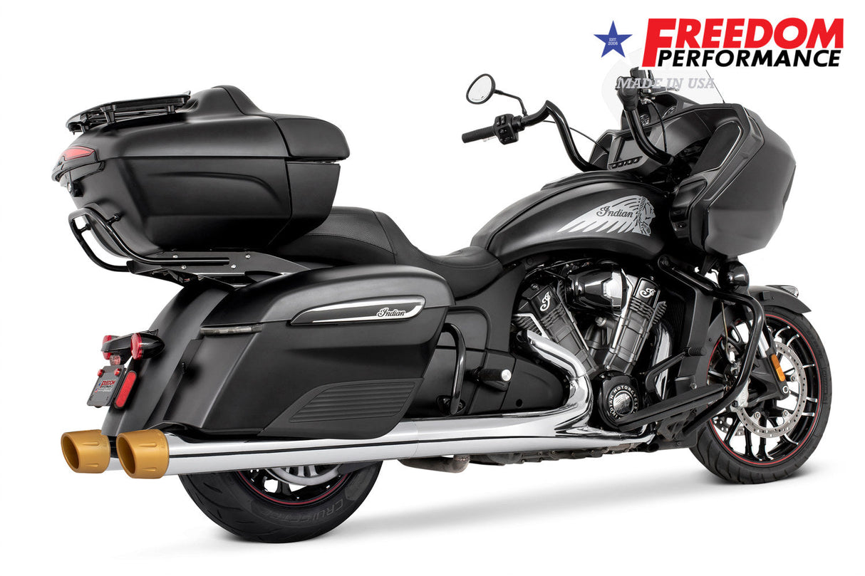 INDIAN 4" SLIP-ONS FOR CHIEFTAIN/ROADMASTER-CHALLENGER/PURSUIT/ELITE WITH HARD BAGS BUNDLE