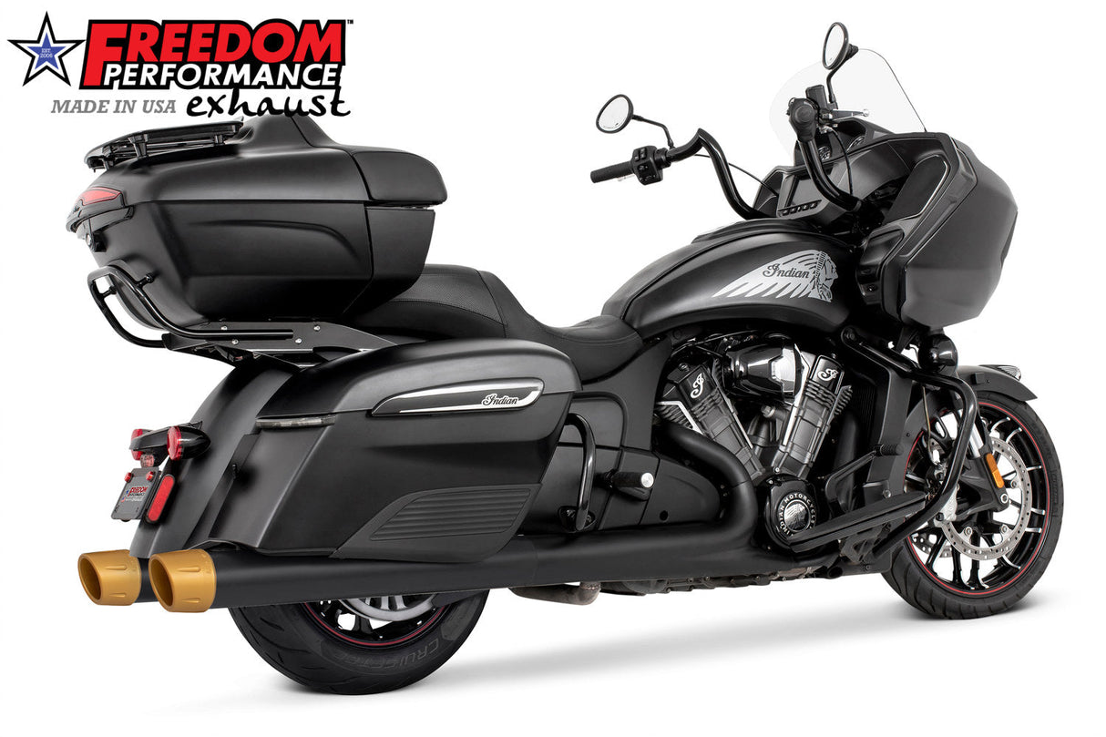 INDIAN 4" SLIP-ONS FOR CHIEFTAIN/ROADMASTER-CHALLENGER/PURSUIT/ELITE WITH HARD BAGS BUNDLE