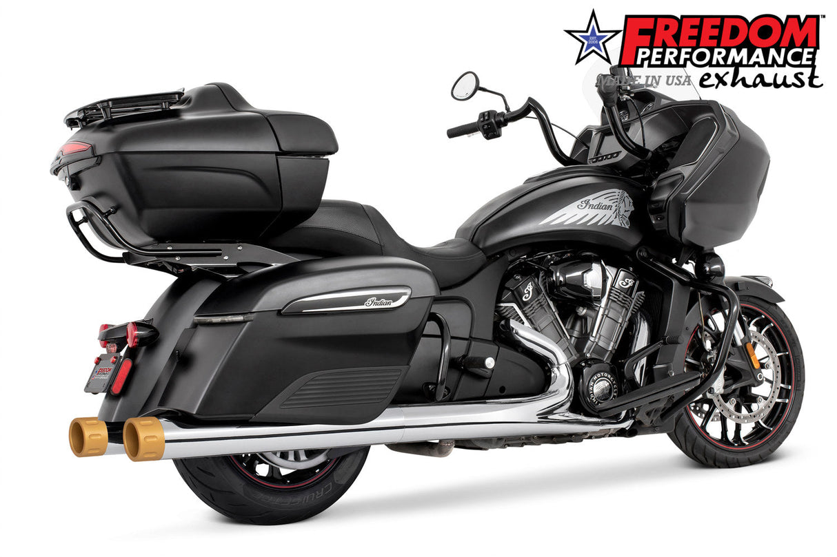 INDIAN 4" SLIP-ONS FOR CHIEFTAIN/ROADMASTER-CHALLENGER/PURSUIT/ELITE WITH HARD BAGS BUNDLE