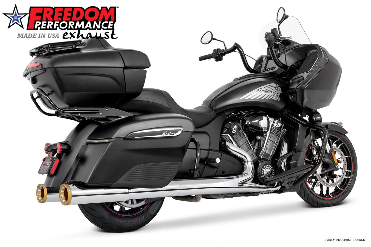 INDIAN 4.5" 2-STEP SLIP-ONS ONLY FOR CHALLENGER/PURSUIT, CHIEFTAIN/ROADMASTER, SPRINGFIELD BAGGERS BUNDLE