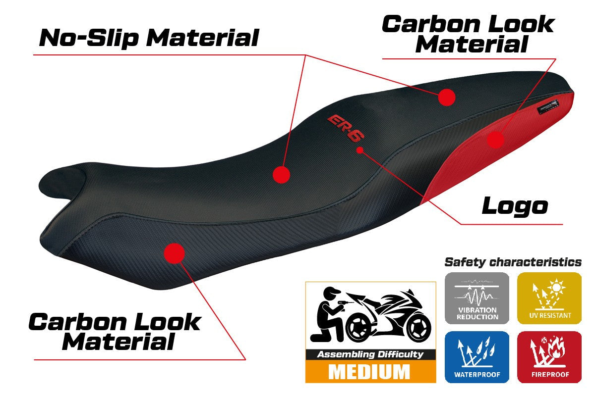 Kawasaki ER 6N / ER 6F 2005-2008 2009 2010 2011 Seat Cover Tappezzeria Red Black