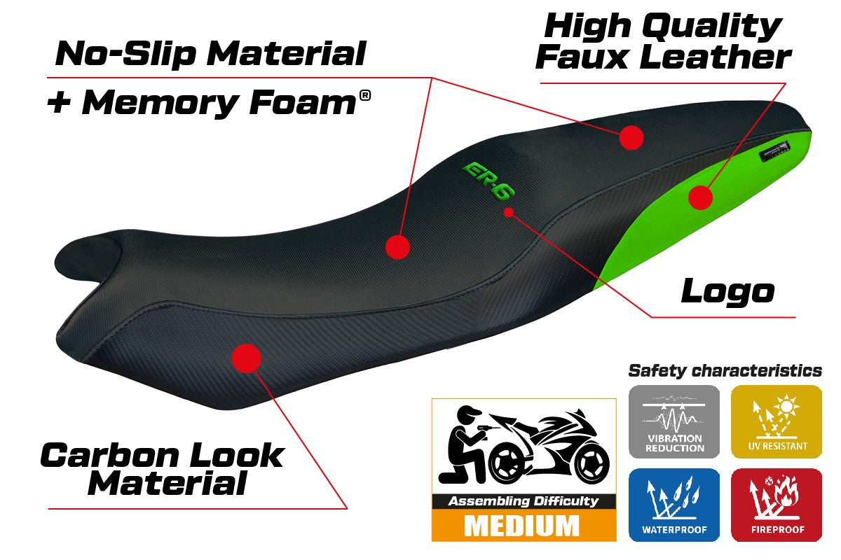 Tappezzeria Italia Kawasaki ER 6N / ER 6F 2005-2010 2011 Seat Cover Comfort Green Black