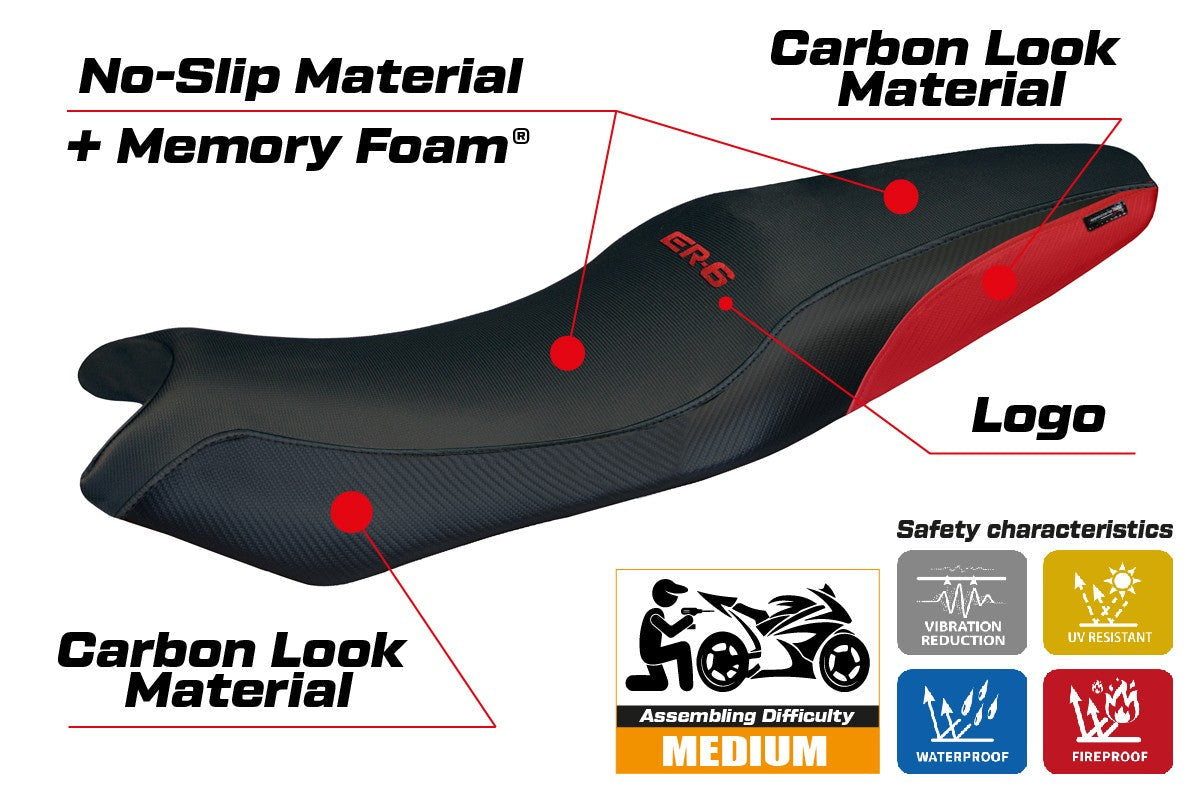 Tappezzeria Italia Kawasaki ER 6N / ER 6F 2005-2010 2011 Seat Cover Comfort Red Black
