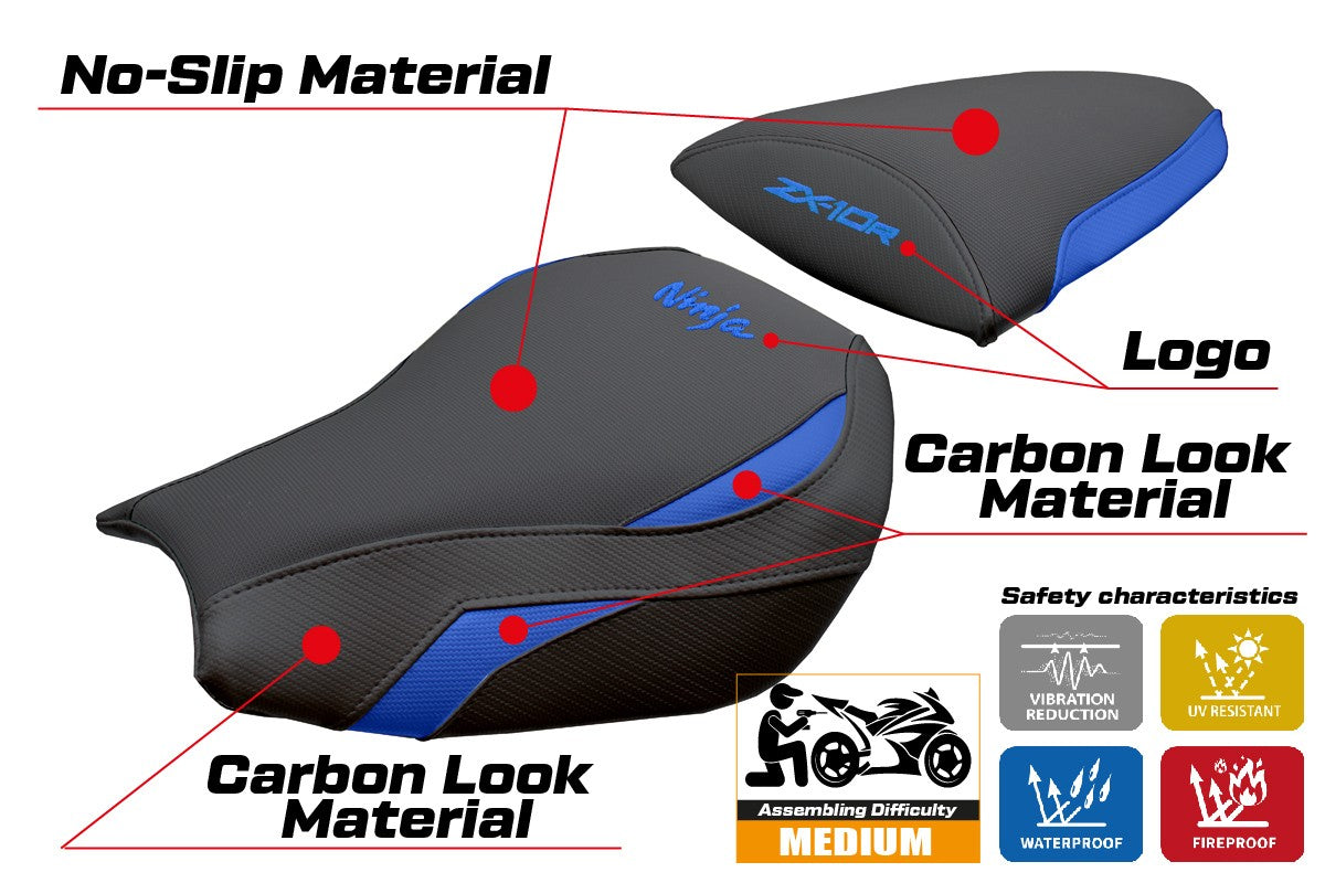 Tappezzeria Italia Kawasaki Ninja ZX 10 R 2006-2007 Seat Cover Blue Black