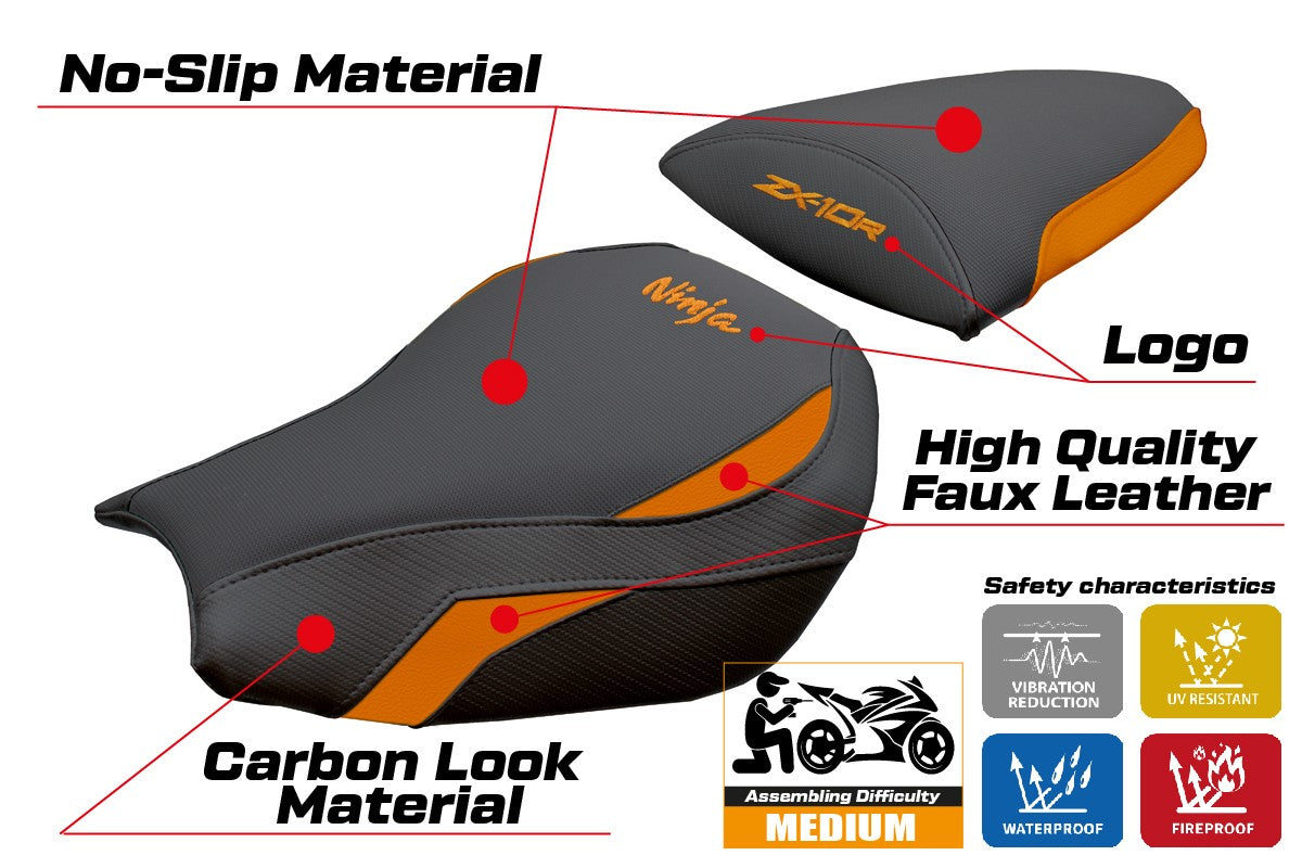 Tappezzeria Italia Kawasaki Ninja ZX 10 R 2006-2007 Seat Cover Orange Black