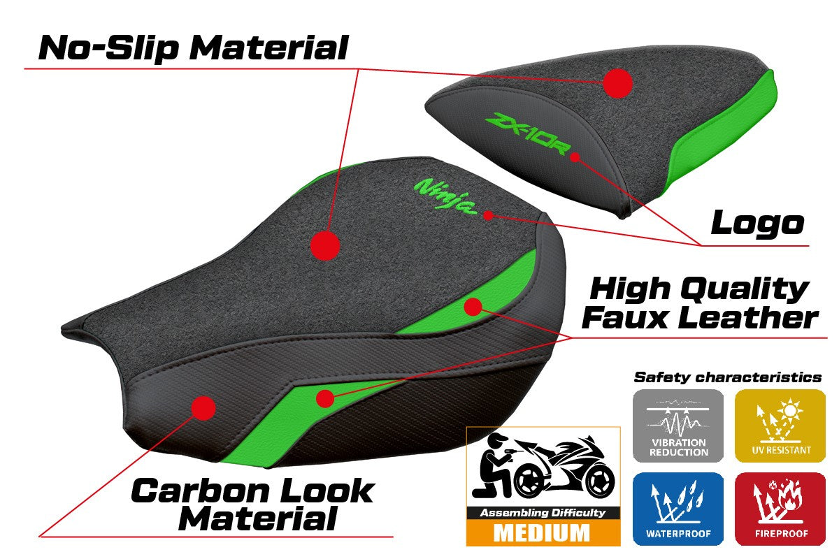 Tappezzeria Italia Kawasaki Ninja ZX 10 R 2006-2007 Seat Cover Ultragrip Green Black