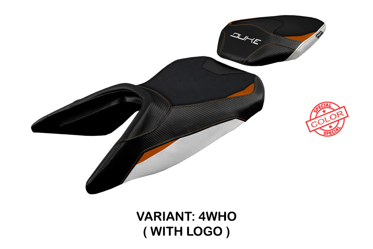 Tappezzeria Italia KTM 125 Duke 2017-2025 Seat Cover in White, Orange and Black