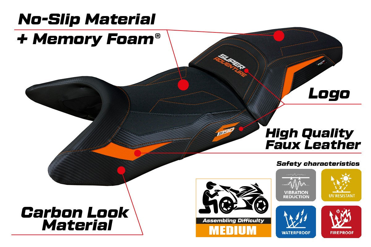 Tappezzeria Italia KTM 1390 Super Adventure S 2025 Seat Cover Comfort Orange Black