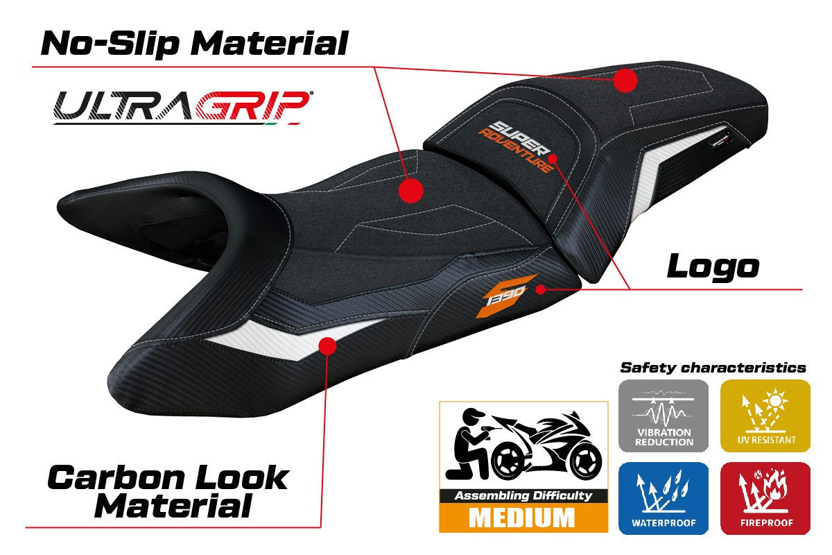 Tappezzeria Italia KTM 1390 Super Adventure S 2025 Seat Cover Ultragrip White Black