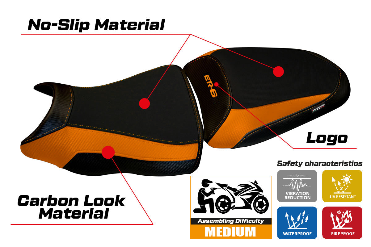 Tappezzeria Italia Kawasaki ER-6N ER-6F 2012-2016 Seat Cover in Orange and Black