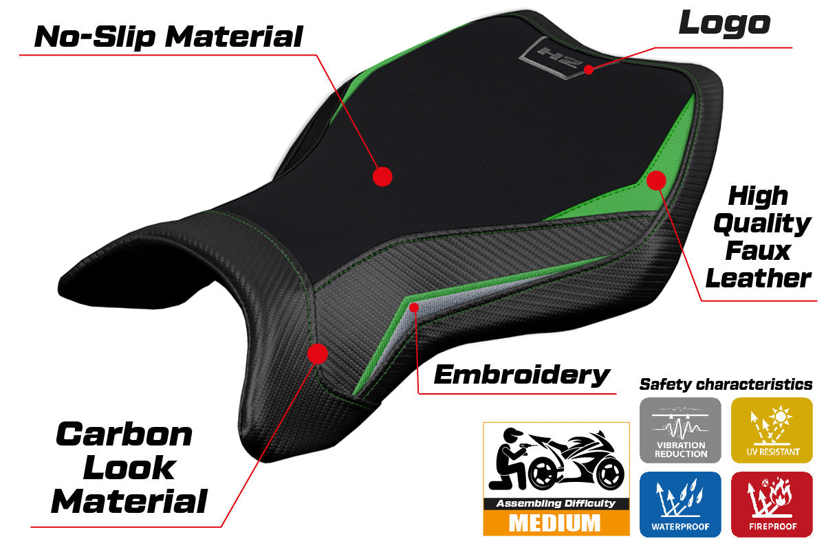 Tappezzeria Italia Kawasaki Ninja H2 H2R 2015-2025 Seat Cover Green in Silver