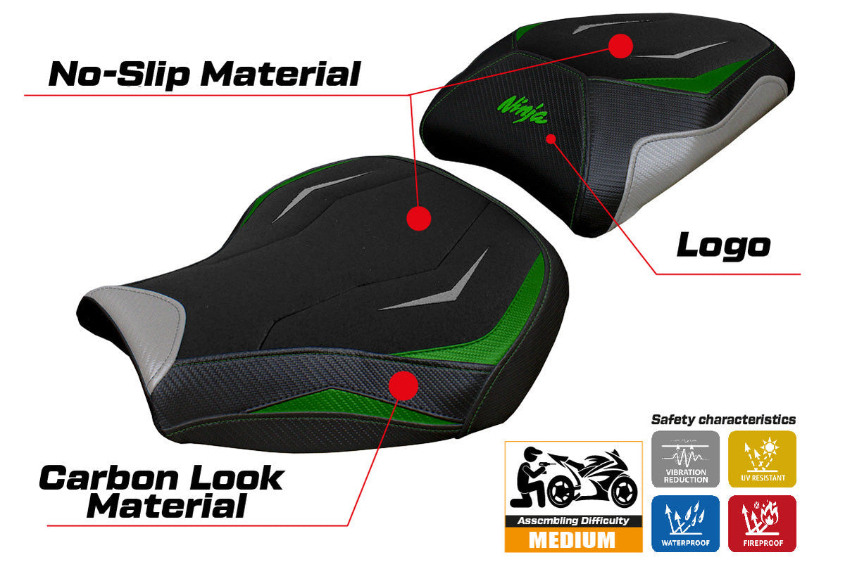 Tappezzeria Italia Kawasaki Ninja H2 1000SX 2018-2025 Seat Cover Ultragrip in Green and Silver