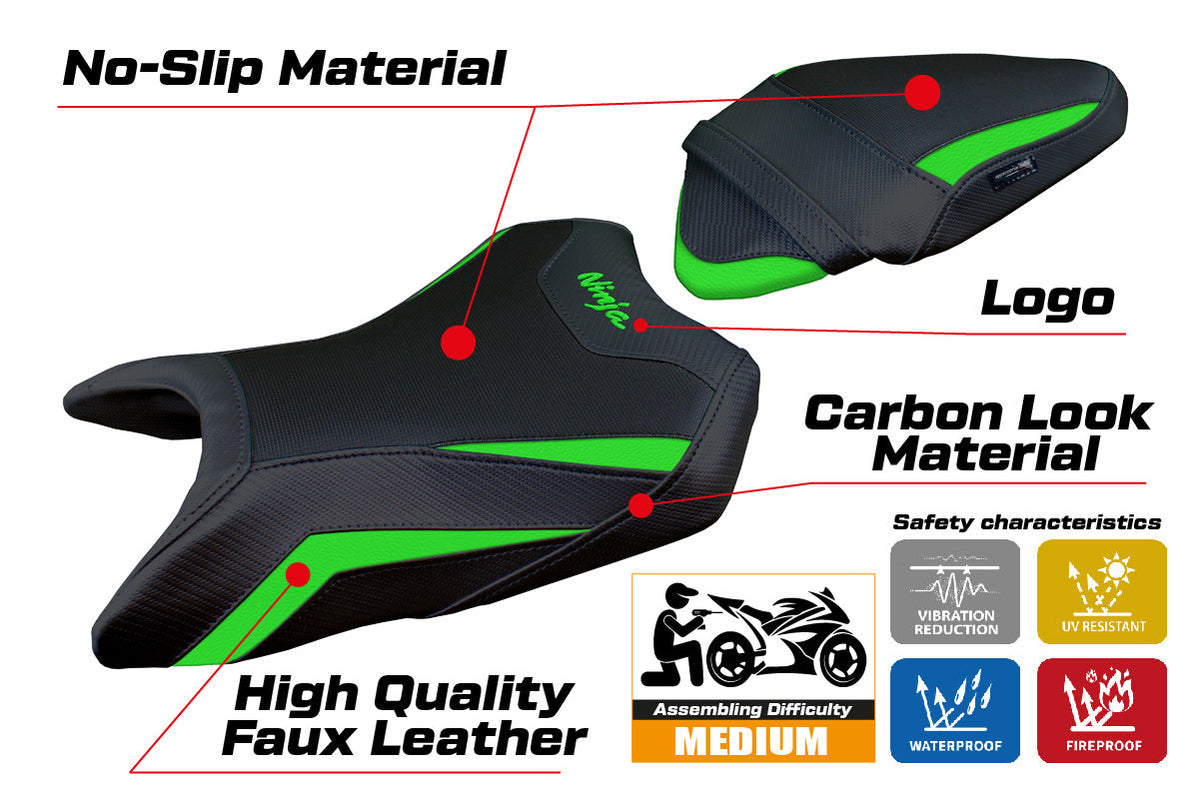 Tappezzeria Italia Kawasaki Ninja 500 2024-2025 Seat Cover in Green and Black