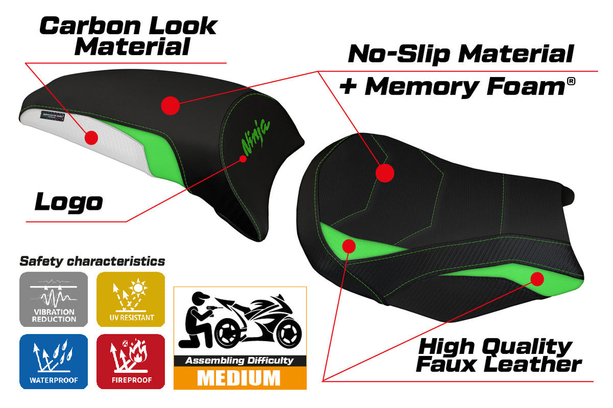 Tappezzeria Italia Kawasaki Ninja 650 Z650 2017-2025 Seat Cover Comfort in Green and White