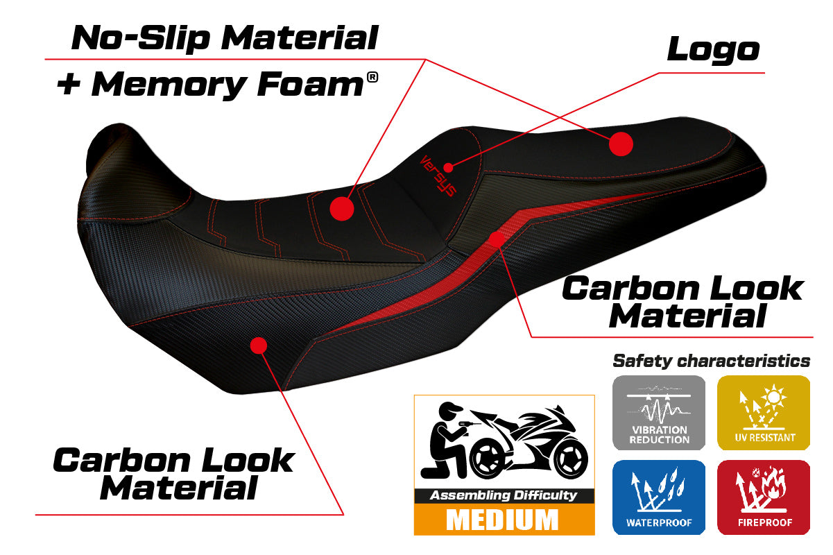 Tappezzeria Italia Kawasaki Versys 1000 2019-2024 Seat Cover Italia Comfort in Red and Black