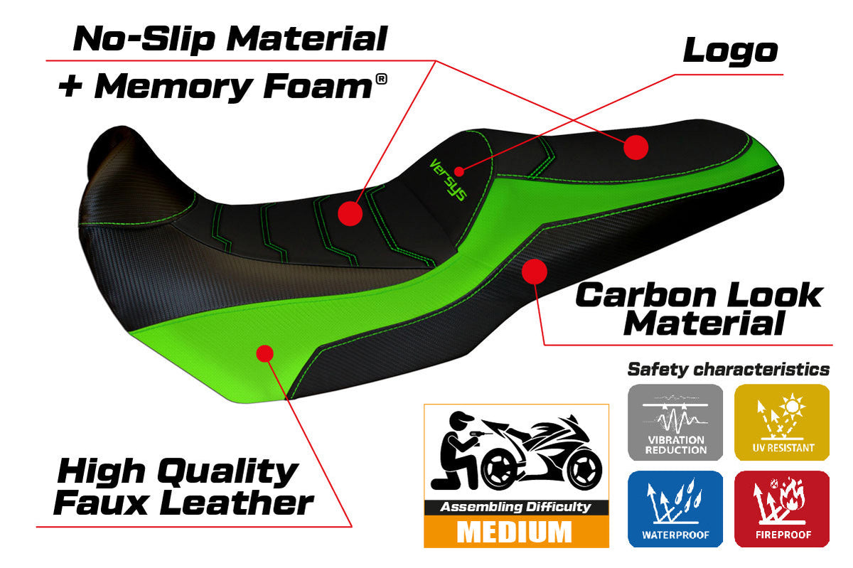 Tappezzeria Italia Kawasaki Versys 1000 2011-2018 Seat Cover Comfort in Green and Black