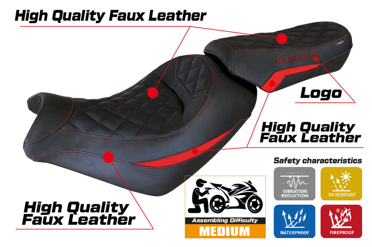 Tappezzeria Italia Kawasaki Vulcan 650 S 2014-2025 Seat Cover in Red and Black