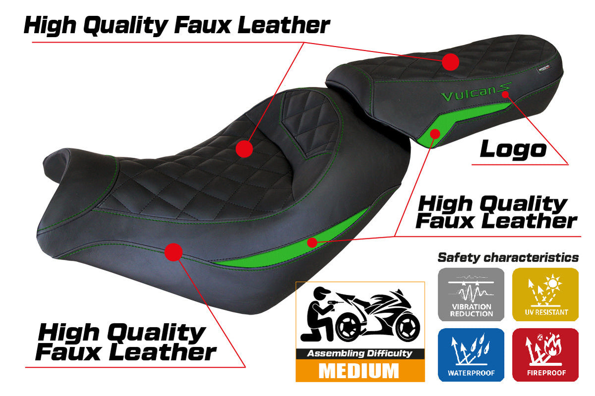 Tappezzeria Italia Kawasaki Vulcan 650 S 2014-2025 Seat Cover in Green and Black
