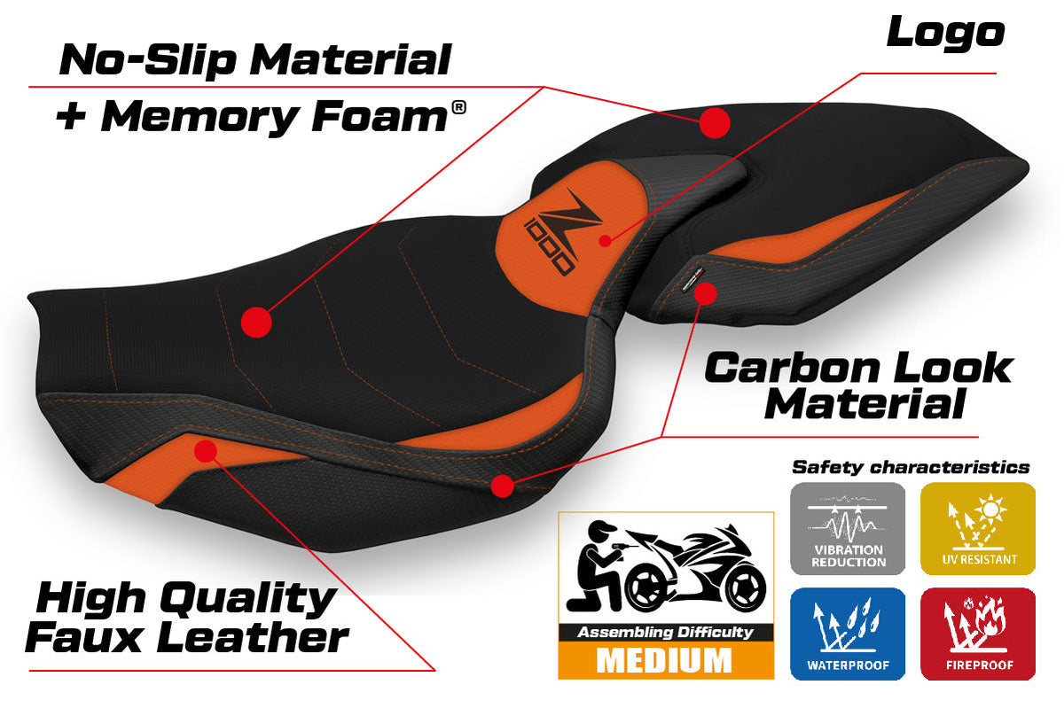 Tappezzeria Italia Kawasaki Z1000 2014-2021 Seat Cover Comfort in Orange and Black