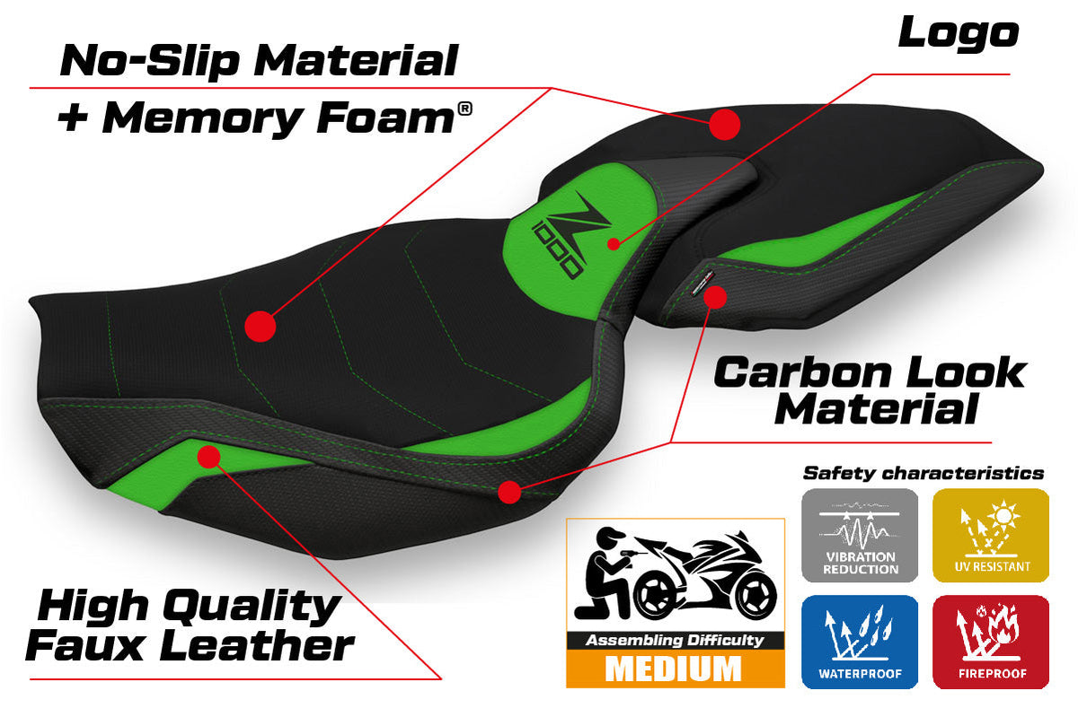 Tappezzeria Italia Kawasaki Z1000 2014-2021 Seat Cover Comfort in Green and Black