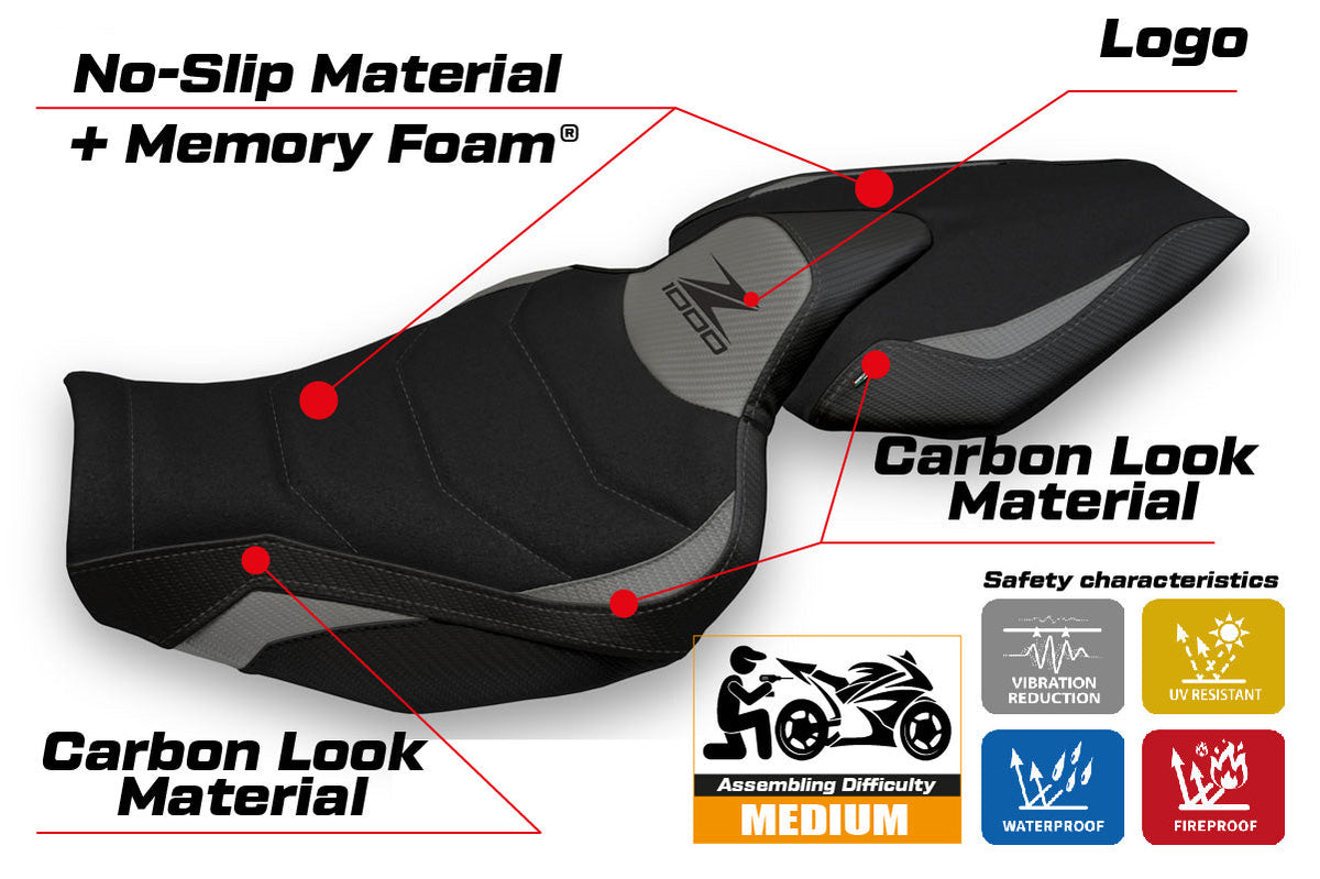 Tappezzeria Italia Kawasaki Z1000 2014-2021 Seat Cover Ultragrip in Grey and Black