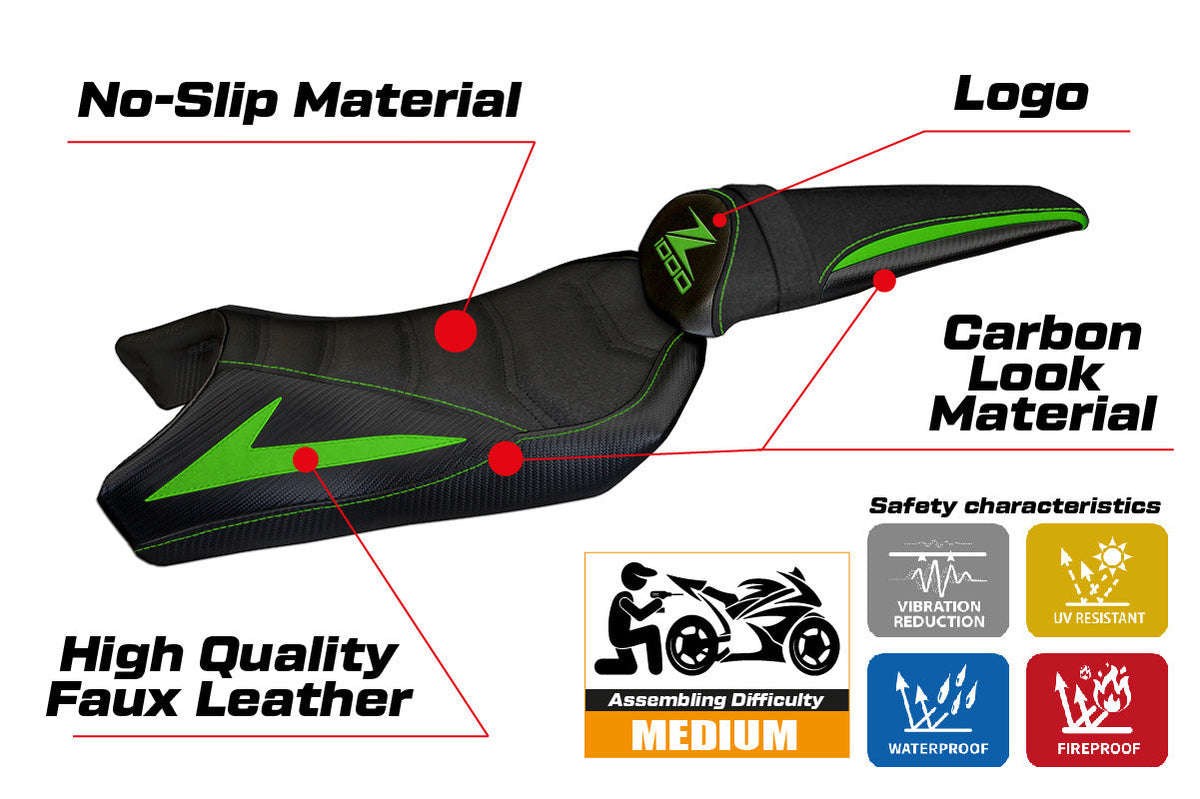 Tappezzeria Italia Kawasaki Z1000 2010-2013 Seat Cover Ultragrip in Green and Black