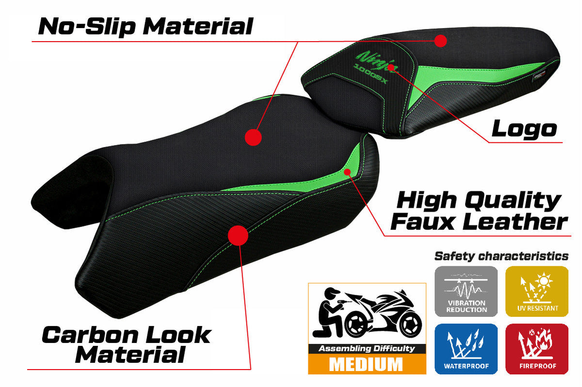 Tappezzeria Italia Kawasaki Ninja 1000 / 1000 SX 2020-2024 Seat Cover in Green and Black