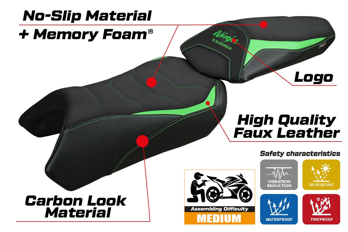 Tappezzeria Italia Kawasaki Ninja 1100 SX 2025  Seat Cover Comfort Green Black