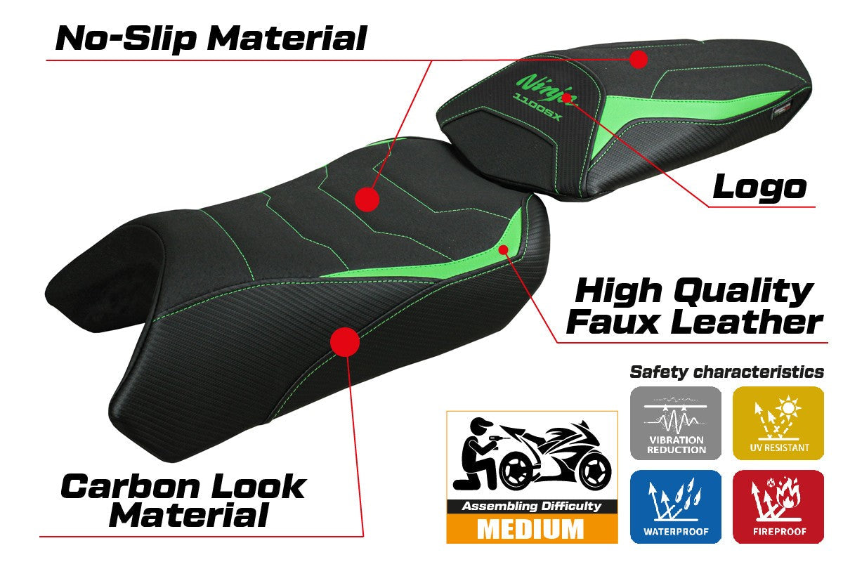 Tappezzeria Italia Kawasaki Ninja 1100 SX 2025  Seat Cover Ultragrip Green Black