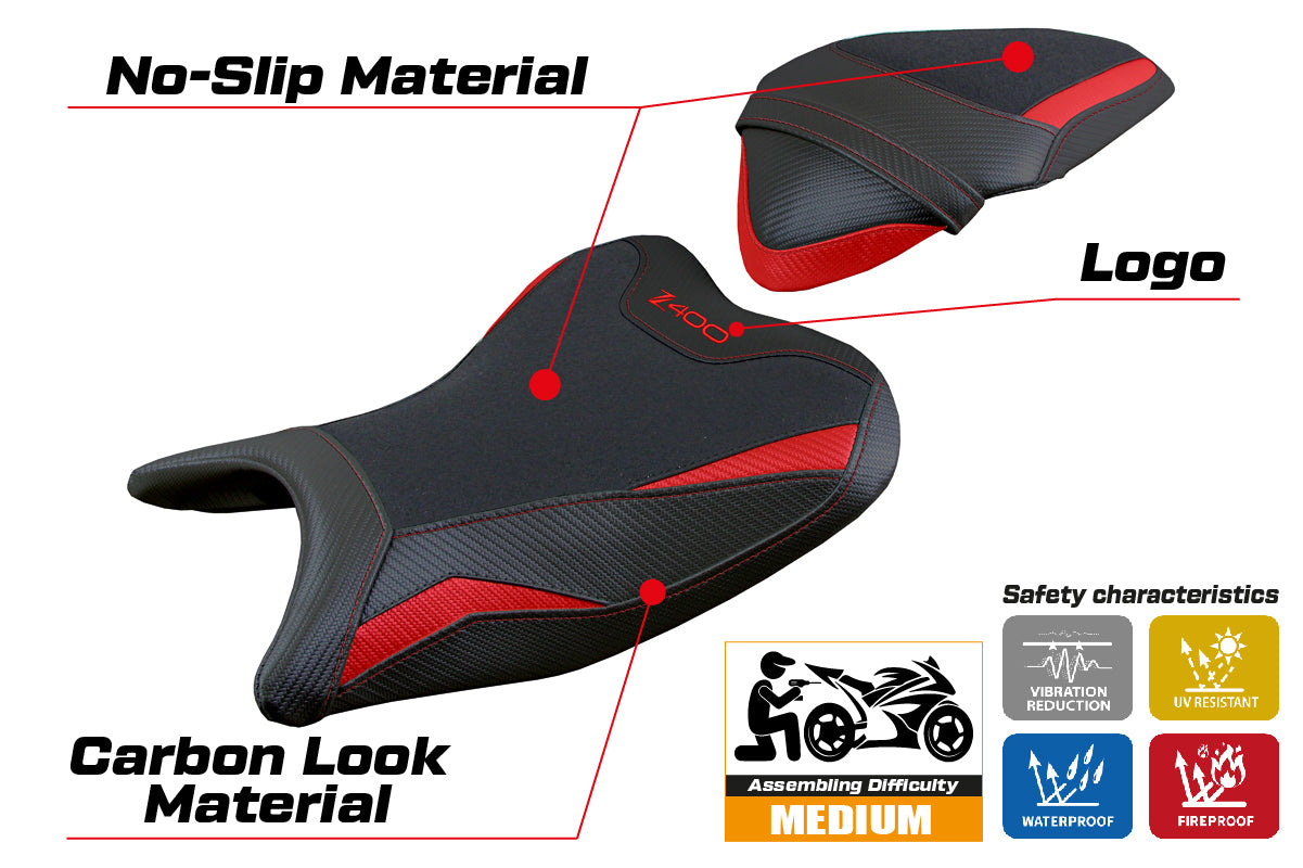 Tappezzeria Italia Kawasaki Z400 2018-2023 Seat Cover Ultragrip Red Black