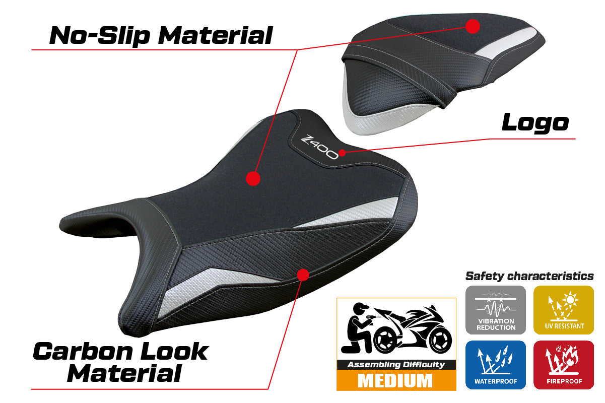 Tappezzeria Italia Kawasaki Z400 2018-2023 Seat Cover Ultragrip White Black
