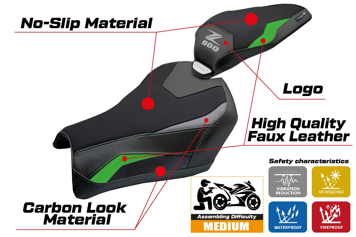 Tappezzeria Italia Kawasaki Z900 2025 Seat Cover Green Grey Black