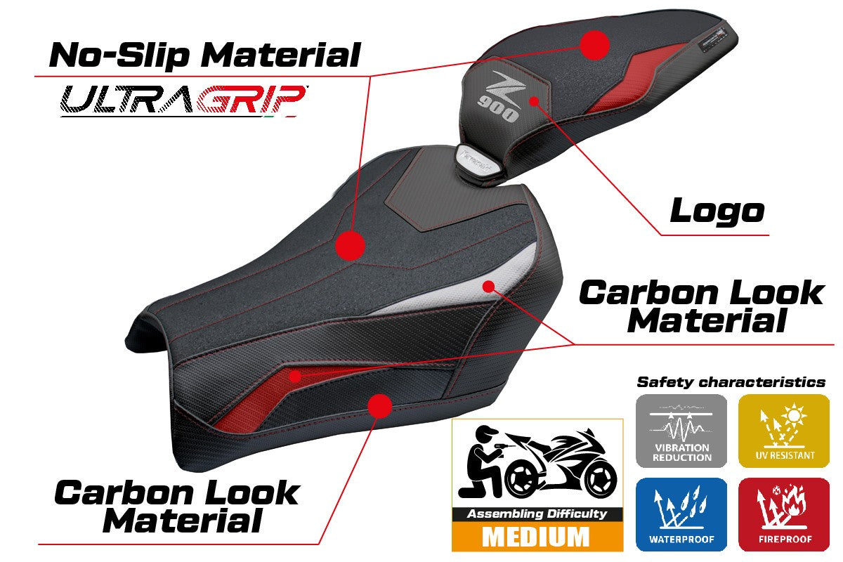 Tappezzeria Italia Kawasaki Z900 2025 Seat Cover Ultragrip Red Silver Black