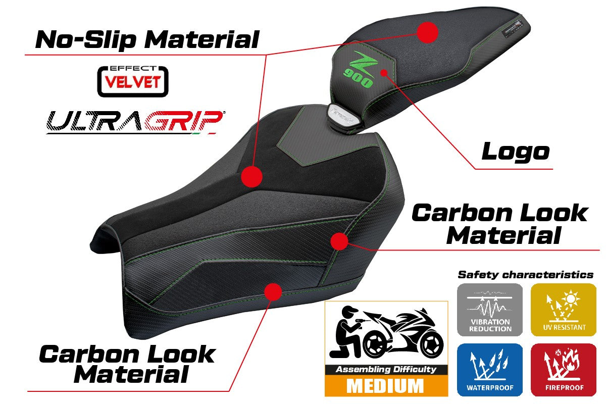 Tappezzeria Italia Kawasaki Z900 2025 Seat Cover Velvet Ultragrip Black Green