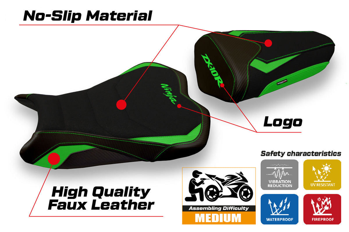 Tappezzeria Italia Kawasaki Ninja ZX10R 2008-2010 Seat Cover Ultragrip in Green and Black
