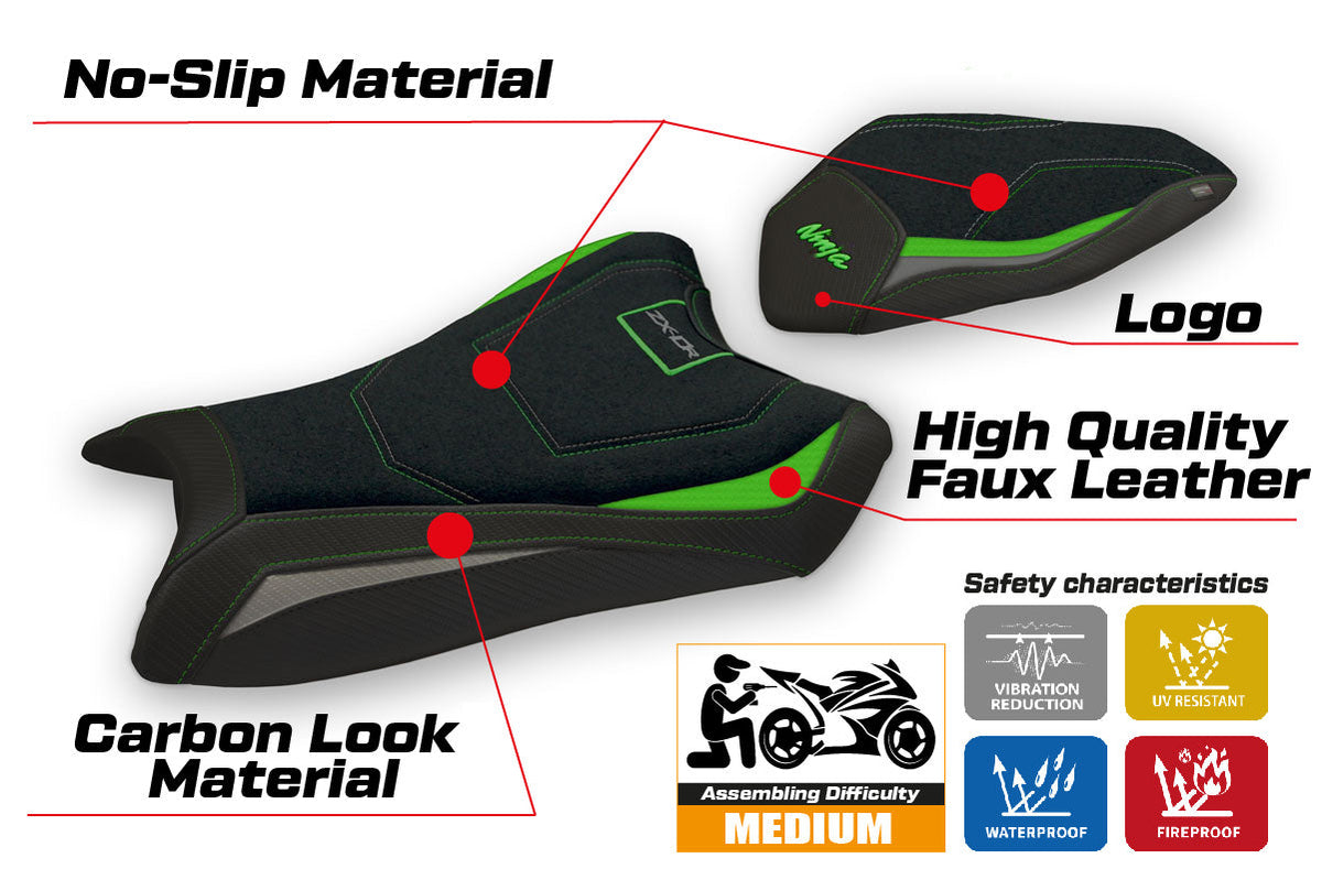 Tappezzeria Italia Kawasaki Ninja ZX10R 2016-2020 Seat Cover Ultragrip in Green and Grey