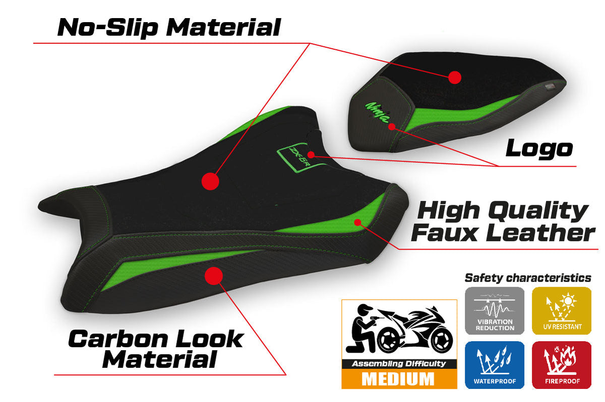Kawasaki Ninja ZX6R 2019-2025 Seat Cover Tappezzeria Italia in Green Black