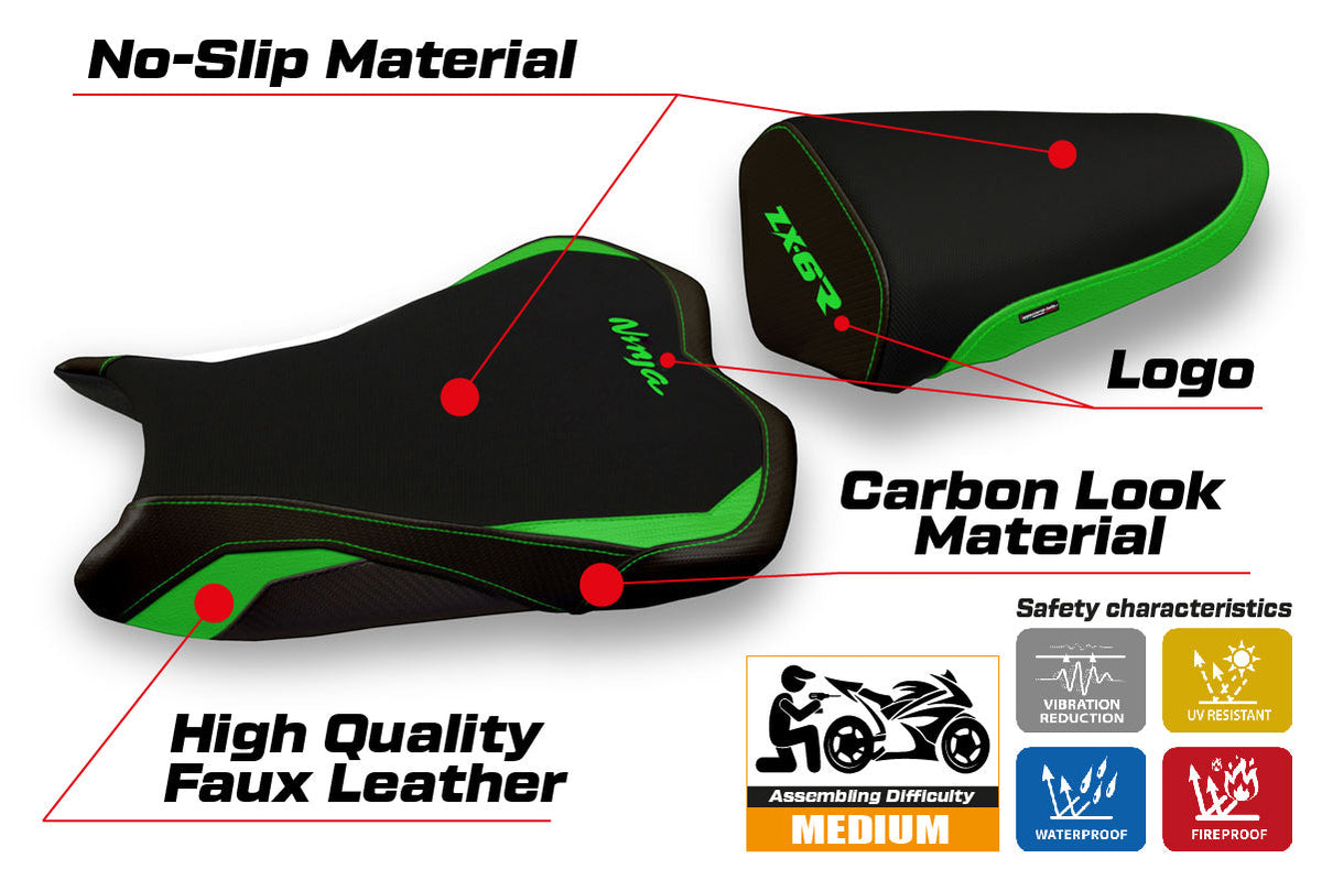 Tappezzeria Italia Kawasaki Ninja ZX6R 2009-2012 Seat Cover in Green and Black