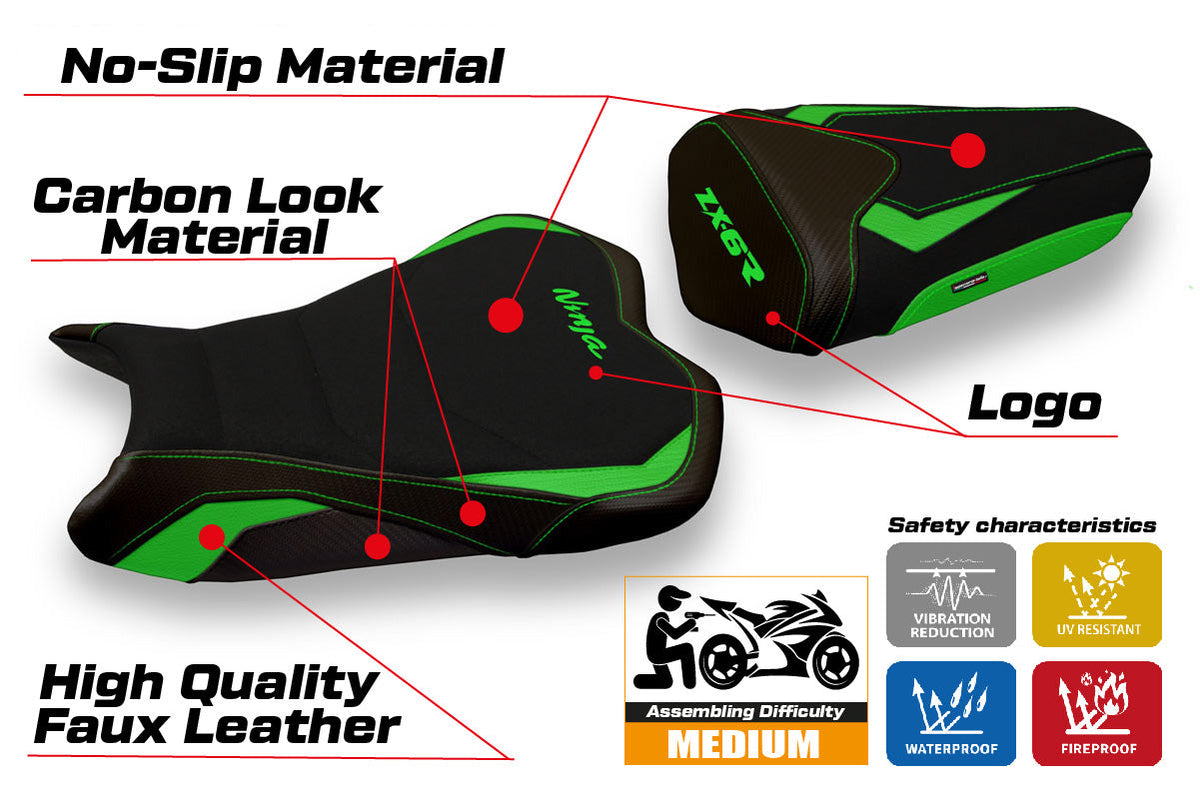 Tappezzeria Italia Kawasaki Ninja ZX6R 2013-2018 Seat Cover Ultragrip in Green