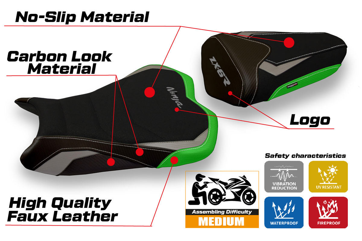 Tappezzeria Italia Kawasaki Ninja ZX6R 2013-2018 Seat Cover Ultragrip in Grey and Green