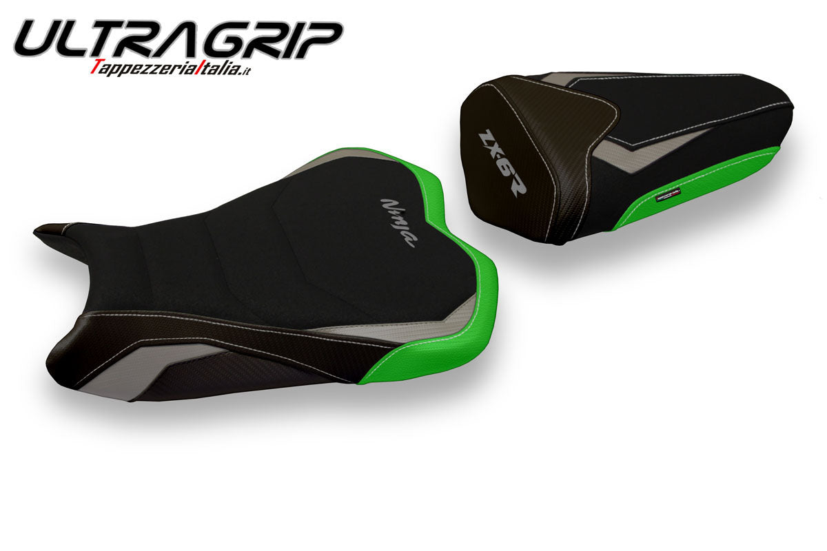 Tappezzeria Italia Kawasaki Ninja ZX6R 2013-2018 Seat Cover Ultragrip in Grey and Green