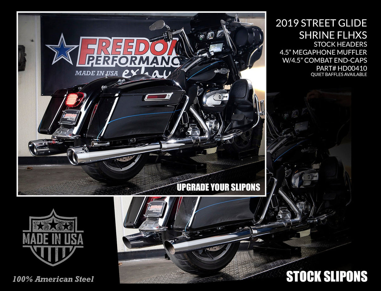 HARLEY TOURING AMERICAN OUTLAW & COMBAT FLUTED 4.5" MEGAPHONE SLIP-ONS BUNDLE 1995-PRESENT