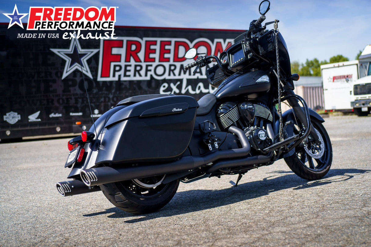 INDIAN 4" SLIP-ONS FOR CHIEFTAIN/ROADMASTER-CHALLENGER/PURSUIT/ELITE WITH HARD BAGS BUNDLE
