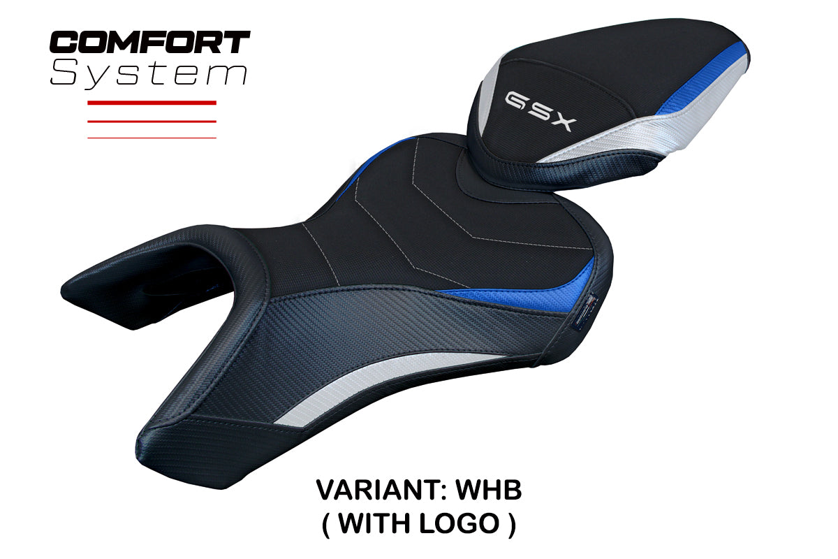 Tappezzeria Italia Suzuki GSX 8S-8R 2023-2025 Seat Cover Comfort in White Blue and Black
