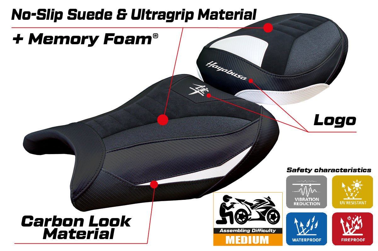 Suzuki GSX R 1300 Hayabusa 2008-2020 Seat Cover Tappezzeria Italia Comfort Ultragrip in Suede White