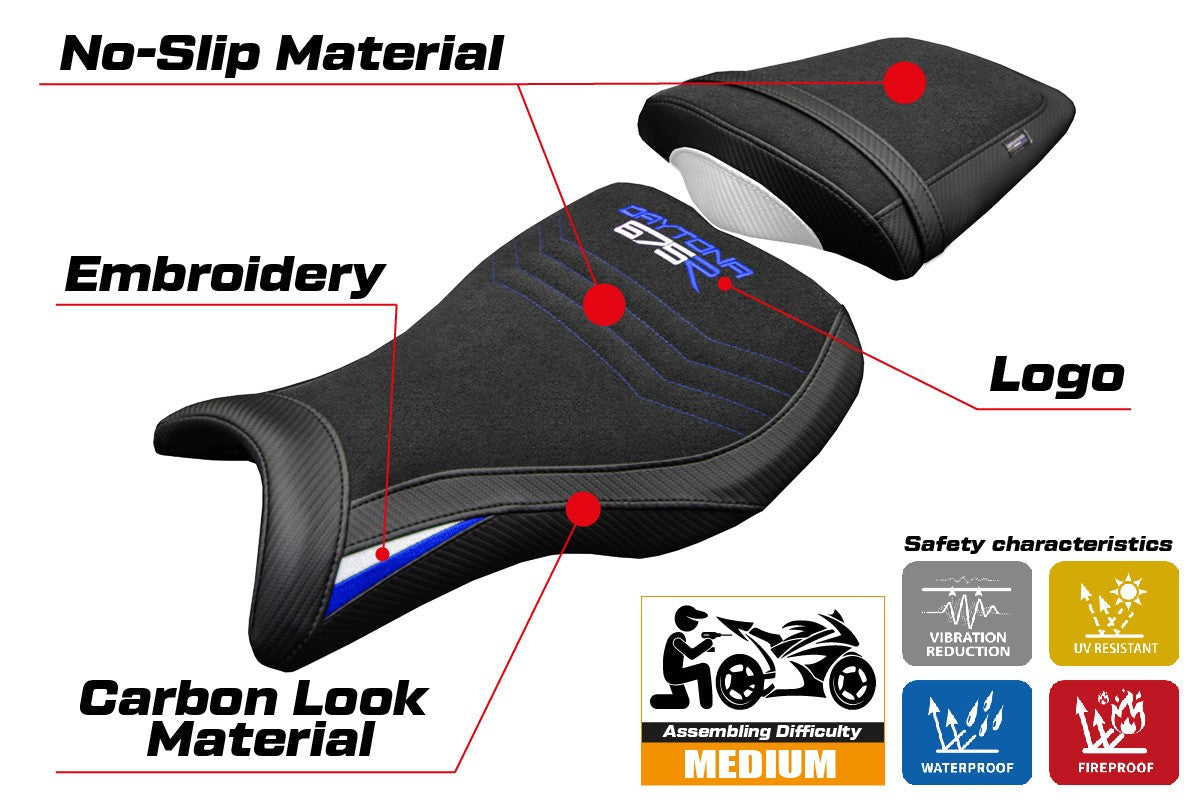 Tappezzeria Italia Triumph Daytona 675R 2006-2012 Seat Cover Ultragrip White Blue Black