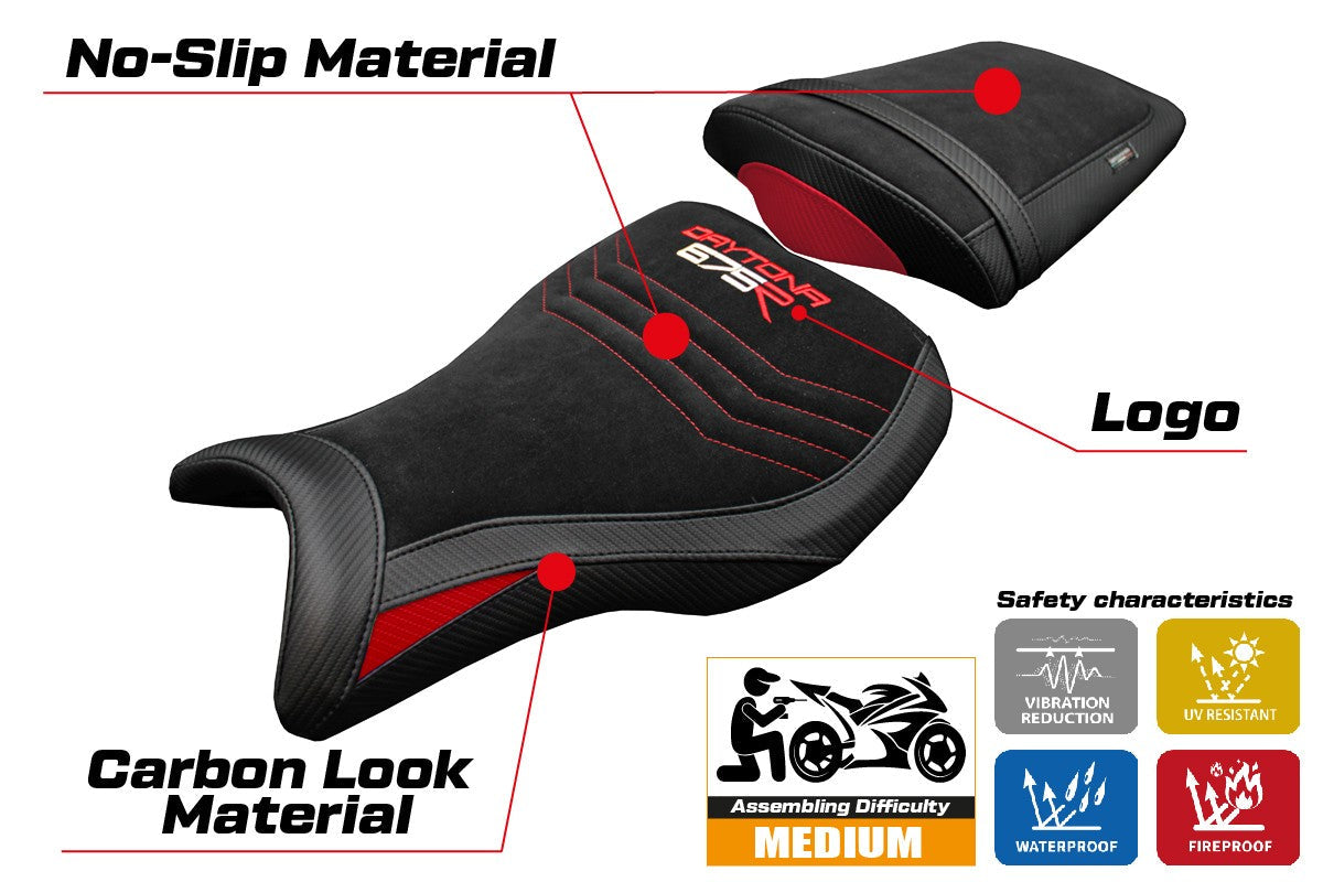 Tappezzeria Italia Triumph Daytona 675R 2006-2010 2011 2012 Seat Cover Velvet Red Black