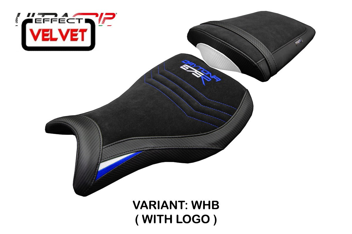 Tappezzeria Italia Triumph Daytona 675R 2006-2012 Seat Cover Velvet White Blue Black