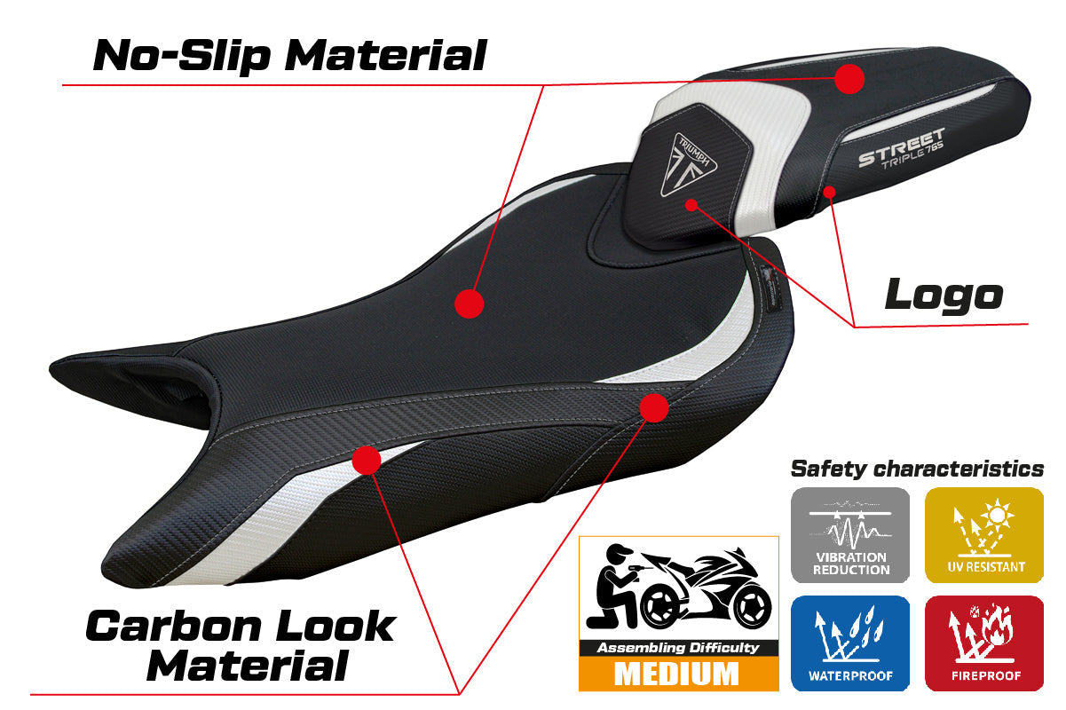 Tappezzeria Italia Triumph Street Triple 765 2023-2025 Seat Cover in White and Black