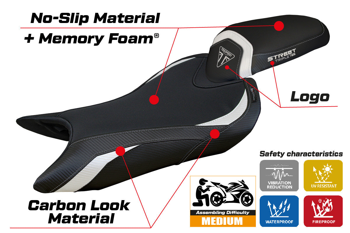 Tappezzeria Italia Triumph Street Triple 765 2023-2025 Seat Cover Comfort in White and Black